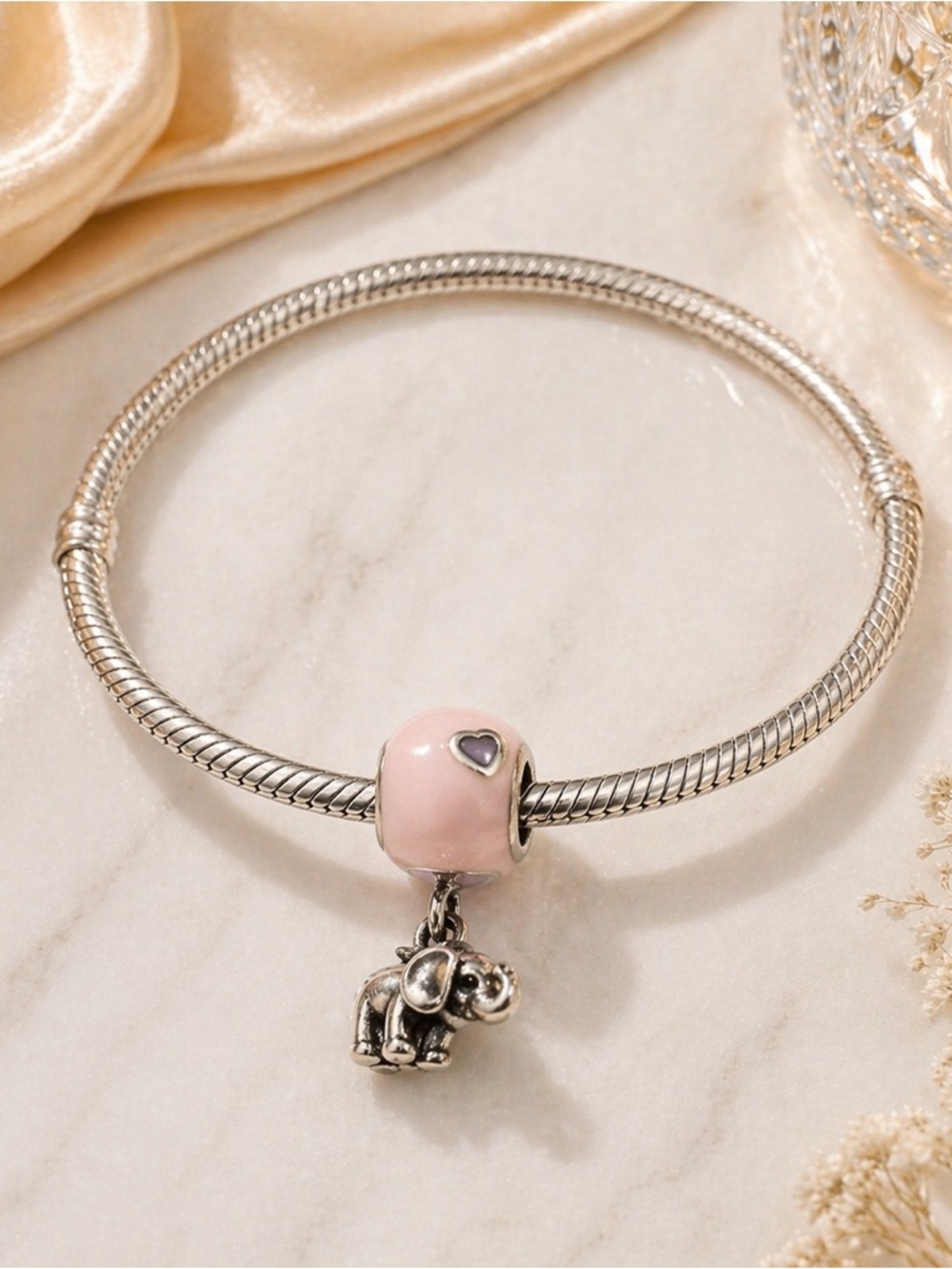Pandora Retired Elephant & Balloon Dangle Charm Baby Girl Pink Sterling Silver - Picture 1 of 6